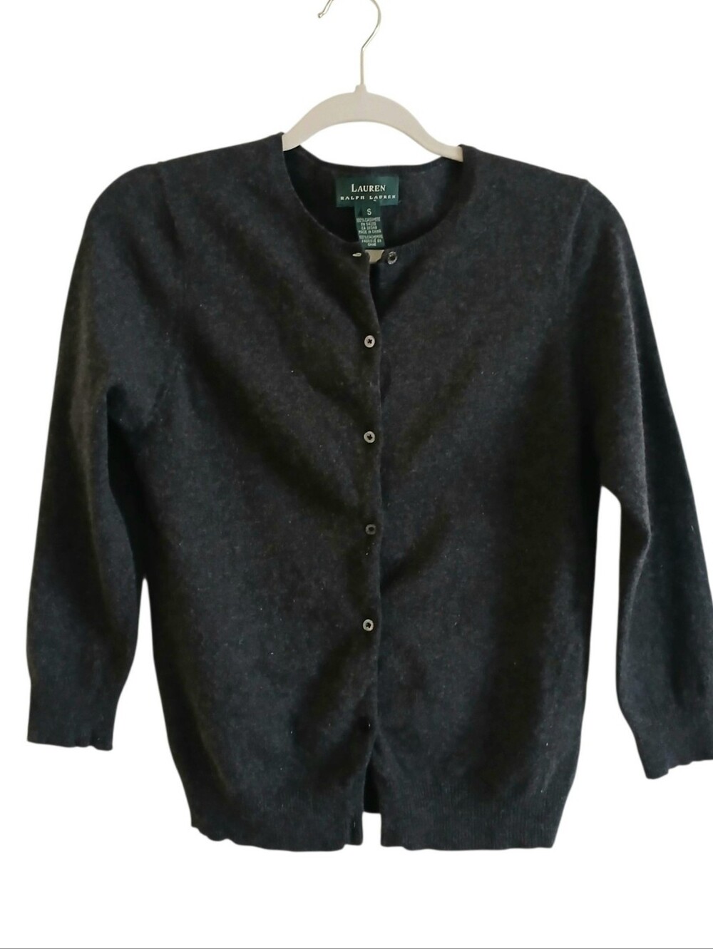 Vintage Lauren Ralph Lauren 100% Cashmere Cardigan S Gray Button Classic